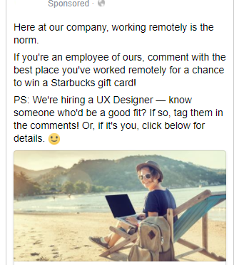 Recruitment ad campaign Facebook