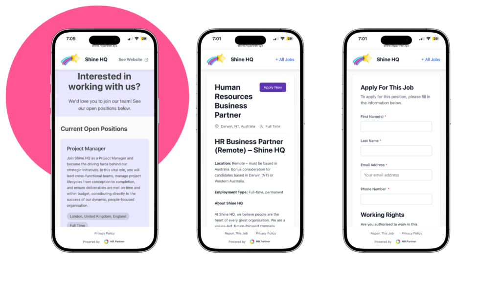 HR Partner recruitment module and job boards mobile optimized