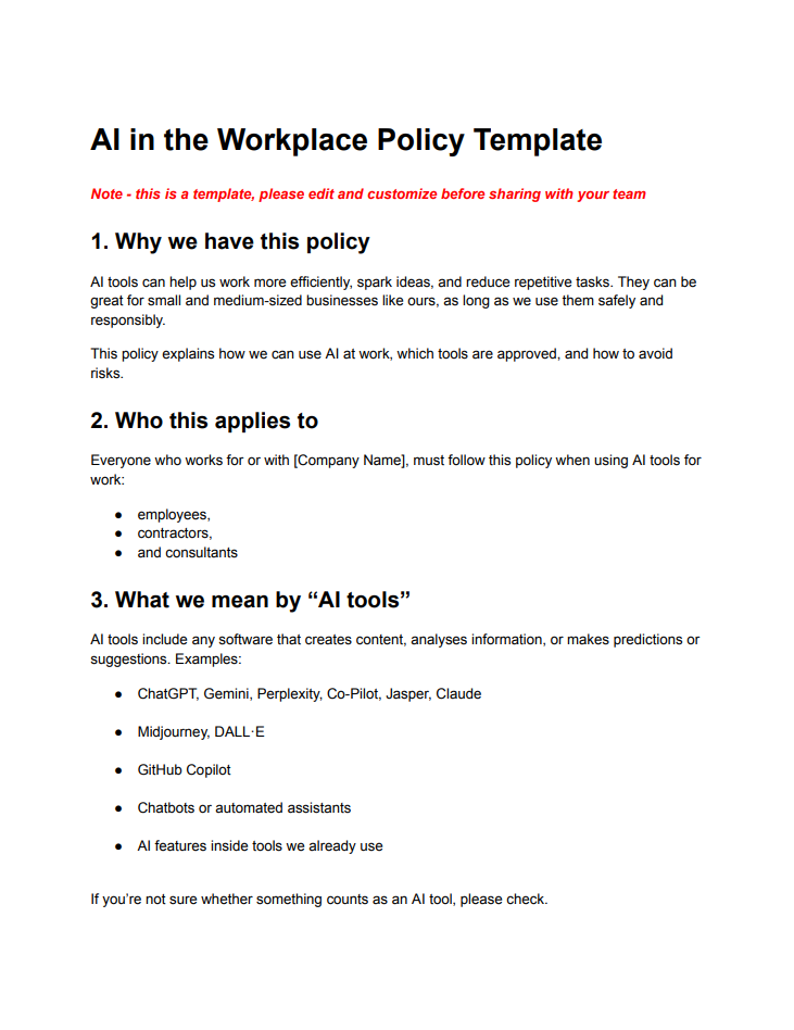 HR Partner Free AI in the Workplace Policy Template