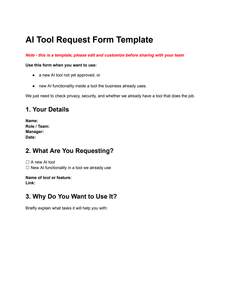 HR Partner Free AI Tool Request Form Template