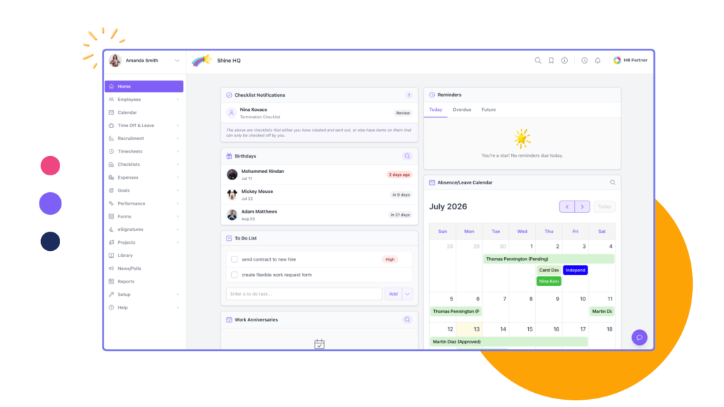 HR Partner UI Screen Purple theme